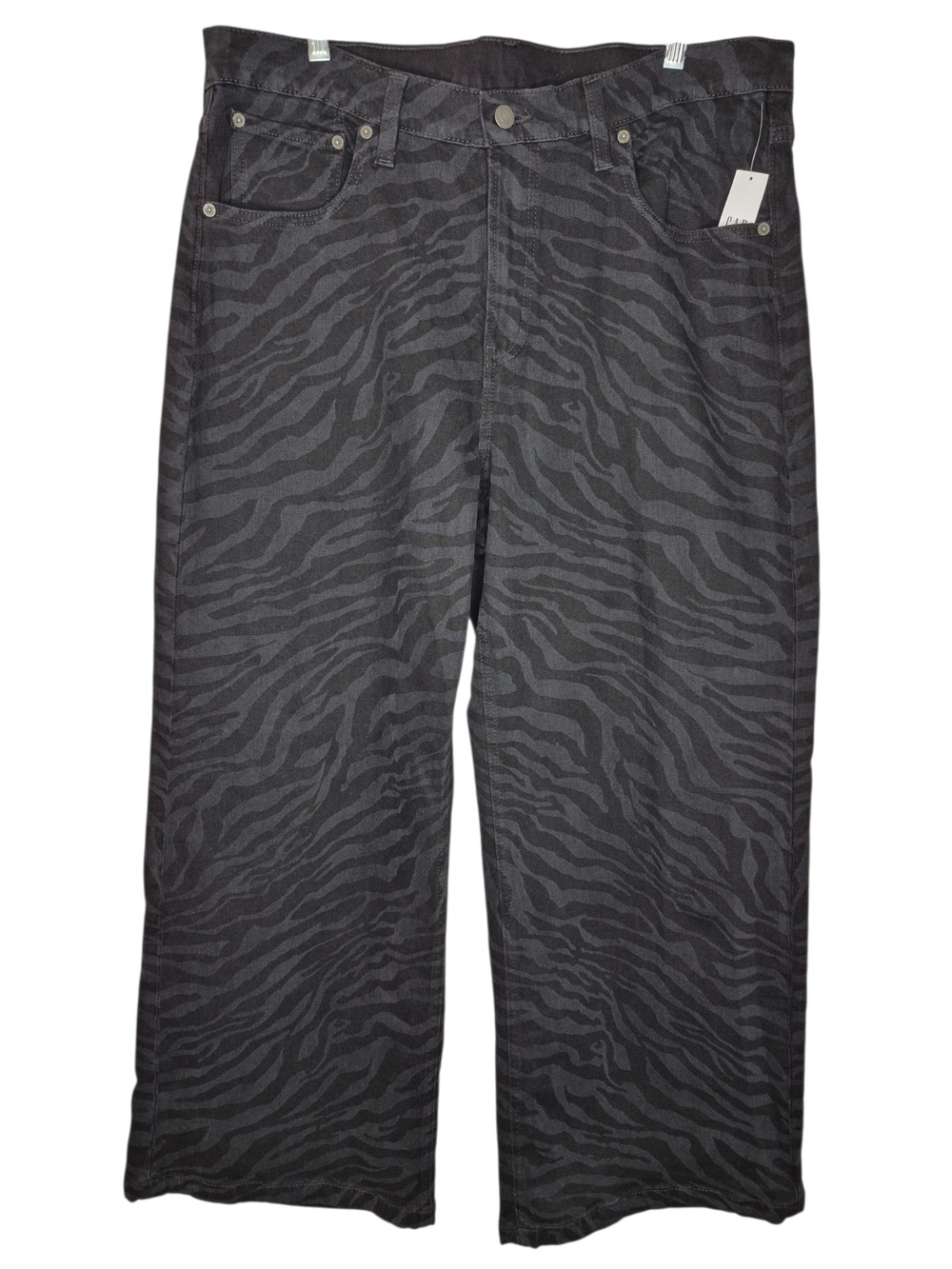 NWT GAP High Rise Stride Zebra Print Wide Leg Jeans Black Gray Womens 18